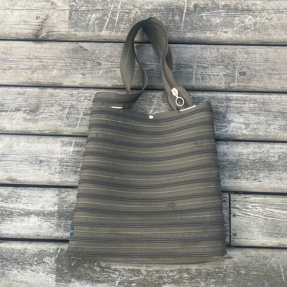 ZIP-IT Large Zip It Tote Bag Zipper Green Purse ZIPIT Beach Summer Bag